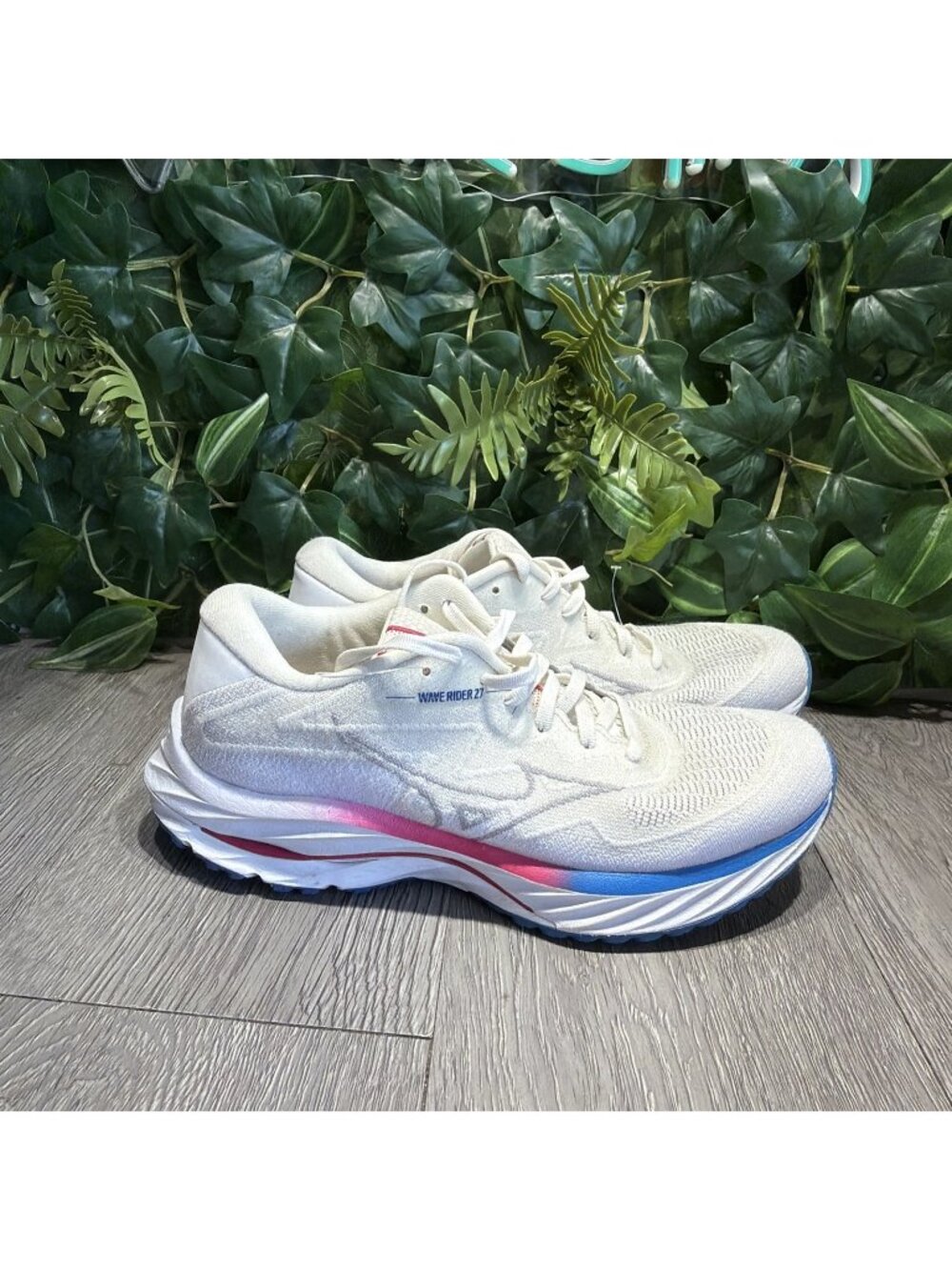 Mizuno Wave Rider 27 White with Pink and Blue Accents